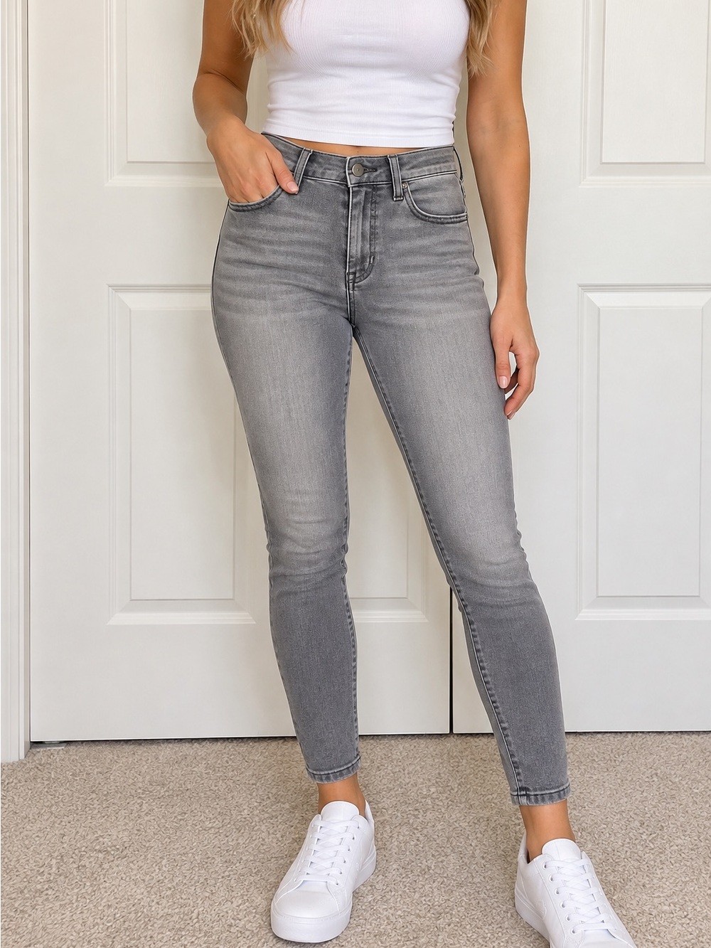 Joe’s Jeans The Charlie Women’s 25 High Rise Skinny Crop Jeans Gray NWT